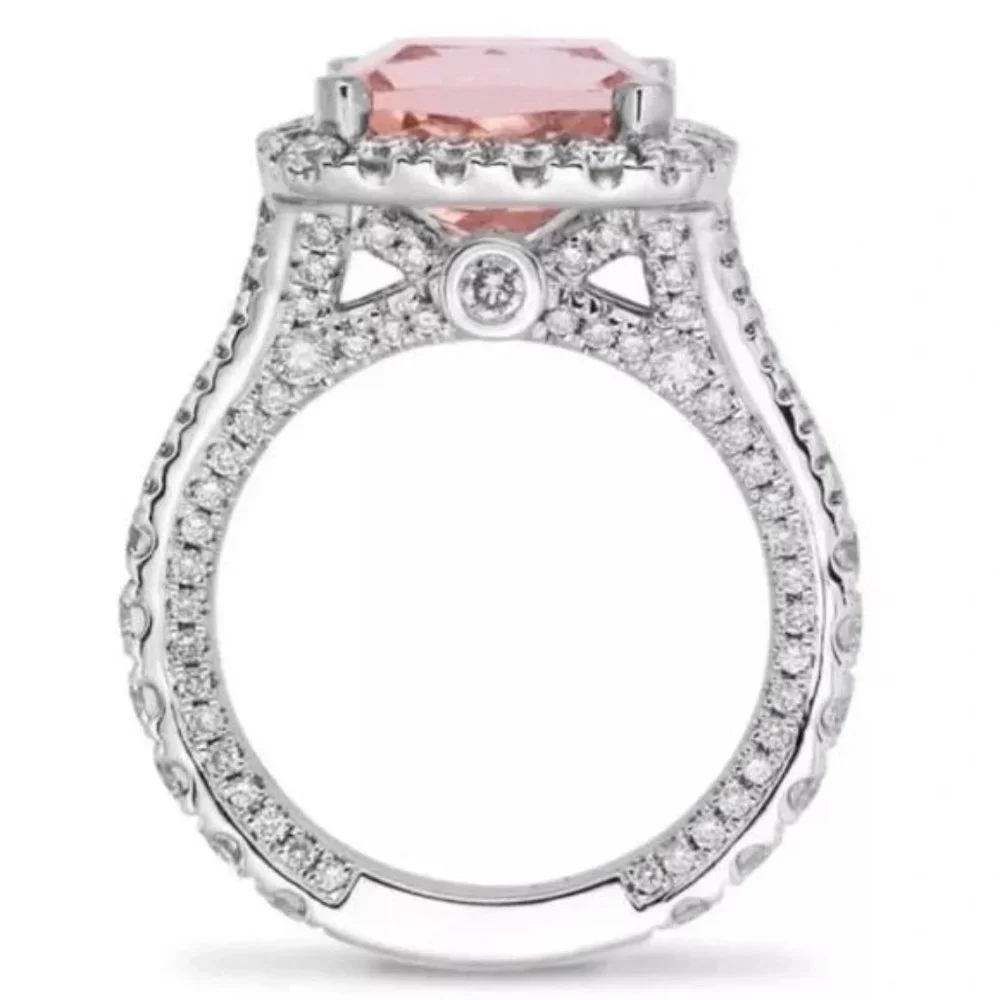 NEW 5 Carat Pink Topaz Diamond Halo Engagement Ring - Picture 2 of 3